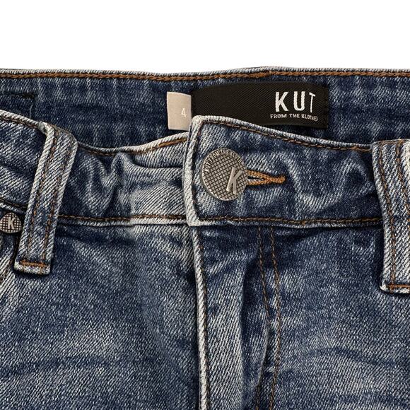 Kut From The Cloth Straight Distressed Raw Hem Jeans WMNS 4 Medium Wash Cotton - Picture 5 of 9